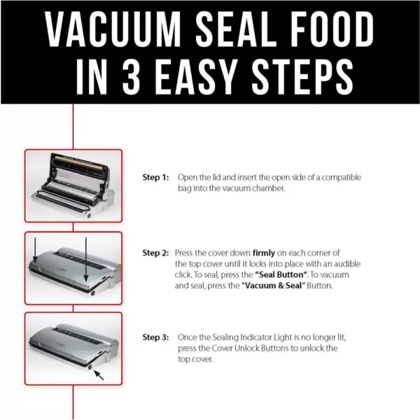 CASO VC 300 Black and Silver Food Vacuum Sealer with Food Management App and Vacuum Bag Set