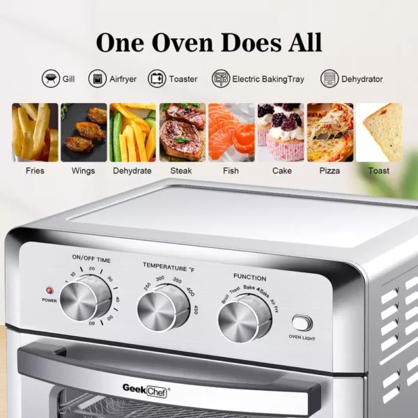 Boyel Living 19 Qt. Silver Stainless Steel Air Fryer Toaster Oven with Roast, Bake, Broil, Reheat, Accessories & Recipes Included
