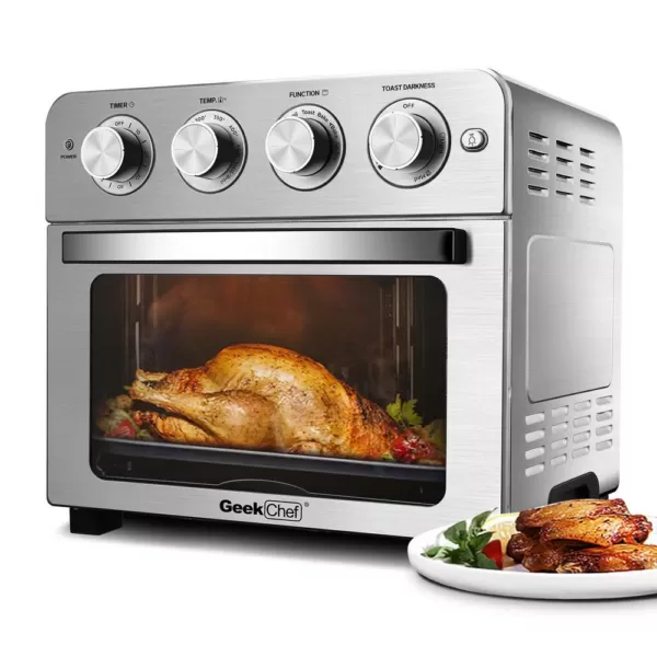 Boyel Living 24 Qt. Silver Stainless Steel Air Fryer Toaster Oven with Roast, Bake, Broil, Reheat, Accessories and Cookbook Included