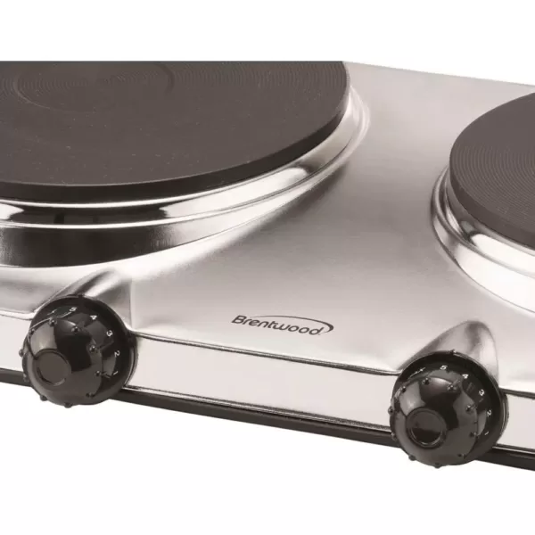 Brentwood Appliances 1440W 2-Burner 7.5 in. Silver Electric Hot Plate