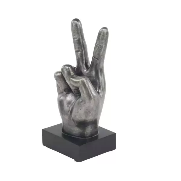 LITTON LANE Hand Sign Polystone Sculpture in Silver (Set of 3)
