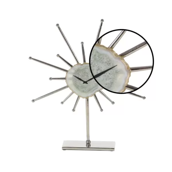 LITTON LANE Silver Agate Stone and Aluminum Star Sculpture Clock with Gold and Green Highlights
