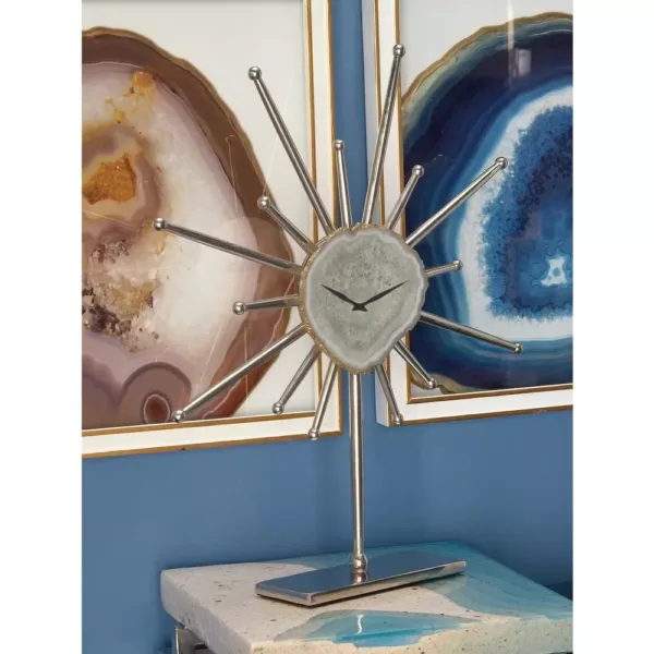 LITTON LANE Silver Agate Stone and Aluminum Star Sculpture Clock with Gold and Green Highlights