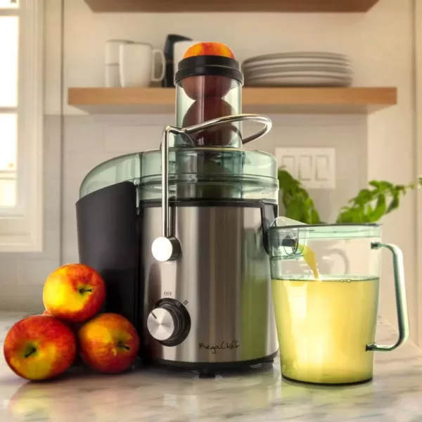 MegaChef Megachef Stainless Steel Chrome Wide Mouth Juice Extractor, Juice Machine with Dual Speed Centrifugal Juicer