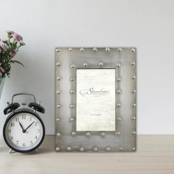 Stonebriar Collection 1-Opening 4 in. X 6 in. Silver with Rivet Detail Picture Frame