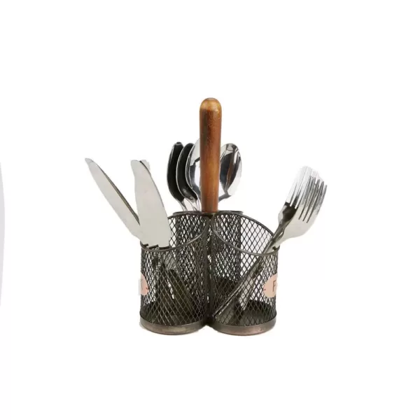 Mind Reader Brown Utensil Caddy Cutlery Holder Flatware with Silverware Organizer and Wood Handle