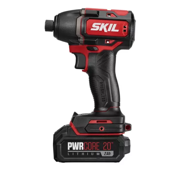 Skil PWRCore 20-Volt Brushless Cordless 1/4 in. Hex Impact Driver Kit Plus 2.0Ah Lithium-Ion Battery (USB) & PWRJump Charger