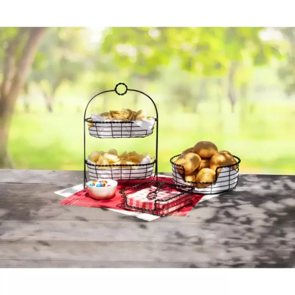 Spectrum Everly Dual Server Baskets, For Fruit, Produce, Bread, K-Cups, Snacks & More, Black