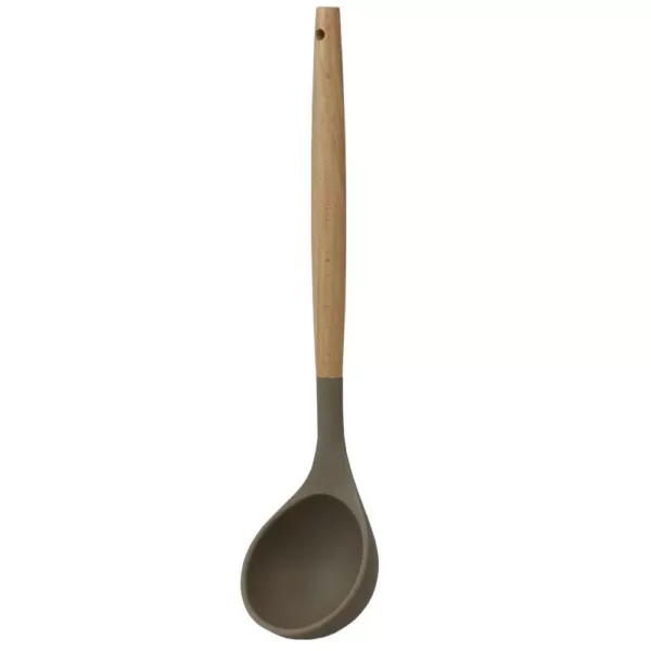 Home Basics Karina High-Heat Resistance Grey with Easy Grip Beech Wood Handle Non-Stick Safe Silicone Ladle