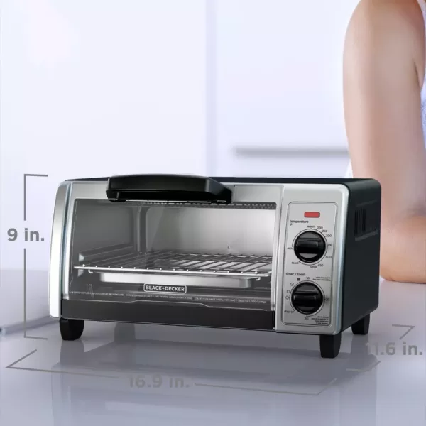 BLACK+DECKER 1150 W 4-Slice Black Stainless Steel Toaster Oven with Temperature Control