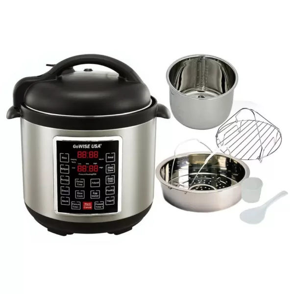 GoWISE USA 8 Qt. Stainless Steel Electric Pressure Cooker with Stainless Steel Pot