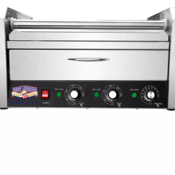 Great Northern 9-Hot Dog 124 sq. in. Stainless Steel Hot Dog Roller Grill with Bun Warmer and Cover