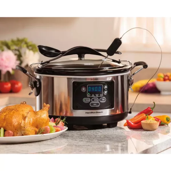 Hamilton Beach Set and Forget 6 Qt. Stainless Steel Programmable Slow Cooker with Temperature Probe
