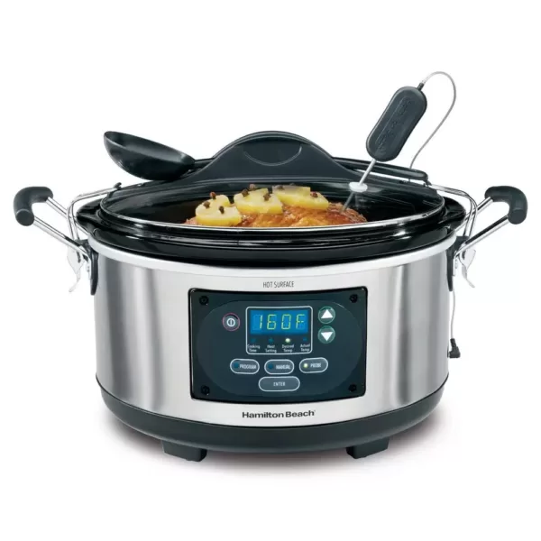 Hamilton Beach Set and Forget 6 Qt. Stainless Steel Programmable Slow Cooker with Temperature Probe