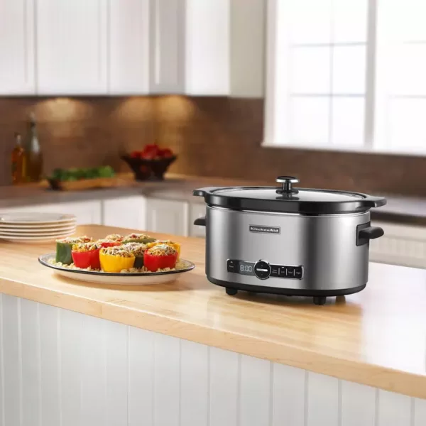KitchenAid 6 Qt. Stainless Steel Slow Cooker with Glass Lid and Built-In Timer