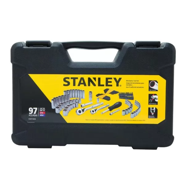 Stanley 1/4 in. & 3/8 in. Drive Full Polish Chrome SAE & Metric Mechanic Tool Set (97-Piece) w/Bonus SAE Deep Socket Set (10pc)