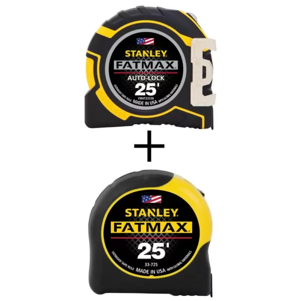 Stanley FATMAX 25 ft. x 1-1/4 in. Auto Lock Tape Measure with Bonus FATMAX 25 ft. x 1-1/4 in. Tape Measure