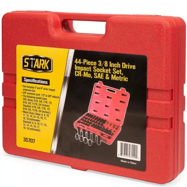 Stark 3/8 in. Drive Master Shallow and Deep SAE and Metric Impact Socket Set Carrying Case (44-Piece)