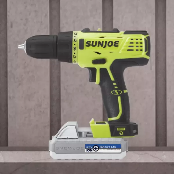 Sun Joe 24-Volt 0.5 in. Chuck Lithium-iON Cordless Drill/Driver Kit with 2.0 Ah Battery + Charger