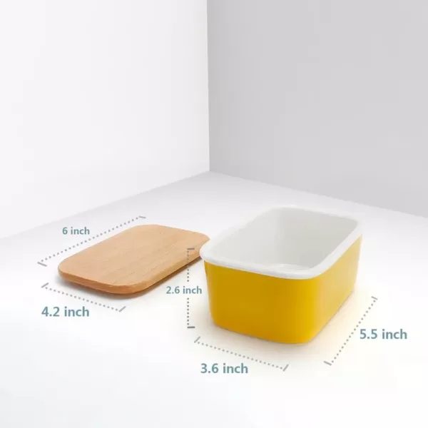 Sweese Large Butter Dish with Beech Wooden Lid - Yellow, Set of 1