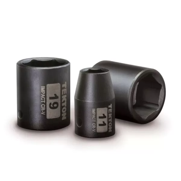 TEKTON 3/8 in. Drive 10-19 mm 6-Point Shallow Impact Socket Set