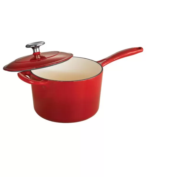 Tramontina Gourmet 2.5 qt. Porcelain-Enameled Cast Iron Sauce Pan in Gradated Red with Lid