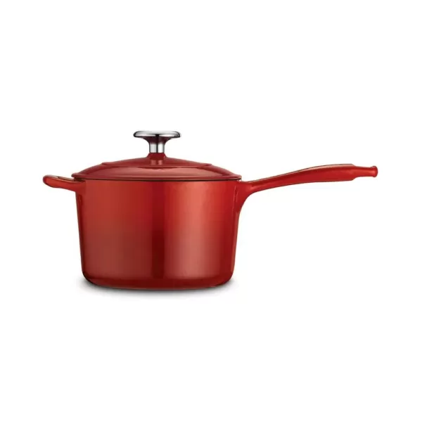 Tramontina Gourmet 2.5 qt. Porcelain-Enameled Cast Iron Sauce Pan in Gradated Red with Lid