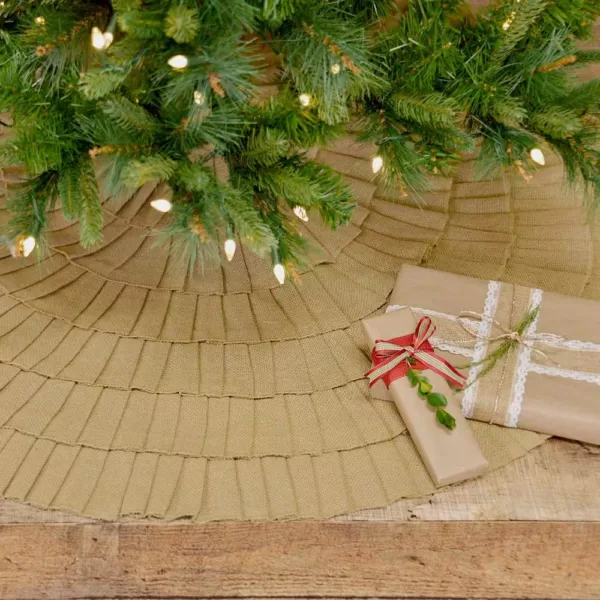 VHC Brands 48 in. Natural Festive Burlap Farmhouse Christmas Decor Ruffled Tree Skirt