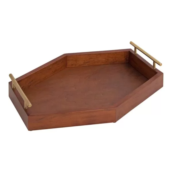 Kate and Laurel Lipton 17 in. x 12 in. Walnut Brown Wood Hexagon Decorative Tray