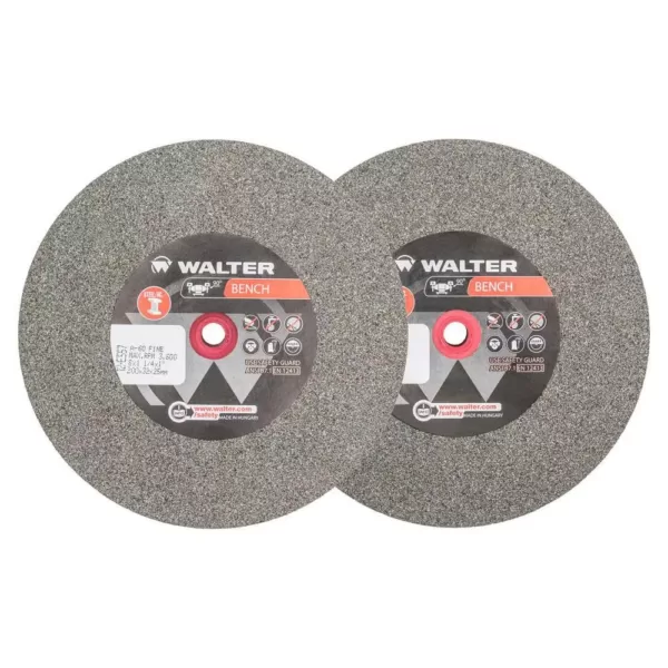 WALTER SURFACE TECHNOLOGIES 8 in. x 1 in. Arbor x 1-1/4 in. GR 60 Fine Bench Grinding Wheels