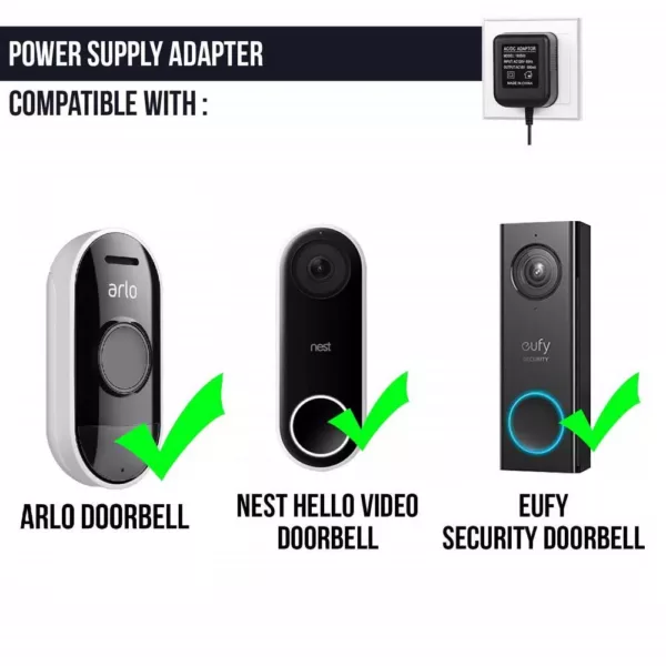 Wasserstein 8.2 ft. UL-Certified Power Supply Adapter for Google Nest Hello Video Doorbell, Eufy Doorbell and Arlo Doorbell