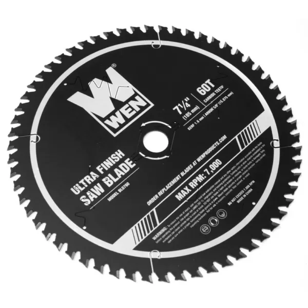 WEN 7.25 in. 60-Tooth Carbide-Tipped Professional Ultra Fine-Finish Circular Saw Blade with Cool-Cut Coating