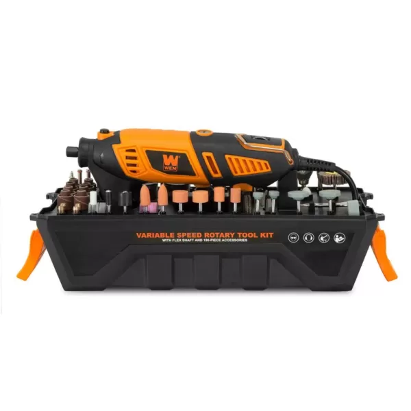 WEN 1.3 Amp Variable Speed Steady-Grip Rotary Tool with 190-Piece Accessory Kit, Flex Shaft and Carrying Case