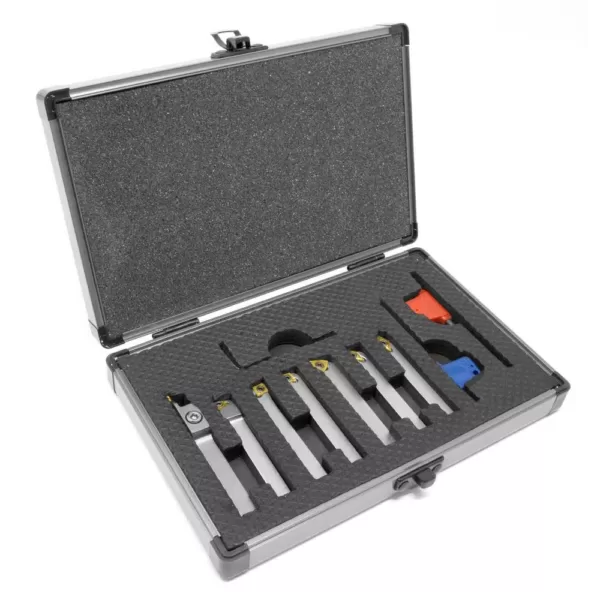 WEN Premium 5/16 in. Nickel-Plated Indexable Carbide-Tipped Metal Lathe Tool Bits Set with Storage Case (7-Piece)