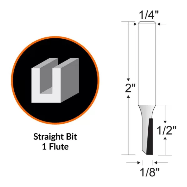 WEN 1/8 in. Straight 1-Flute Carbide Tipped Router Bit with 1/4 in. Shank