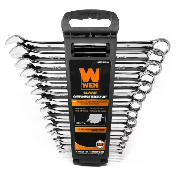 WEN Professional-Grade SAE Combination Wrench Set with Storage Rack (13-Piece)