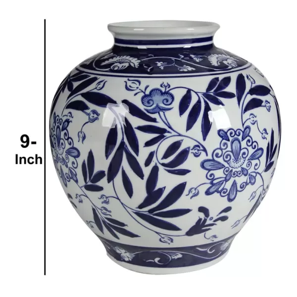 Benjara White and Blue Gorgeous Pot Shaped Vase