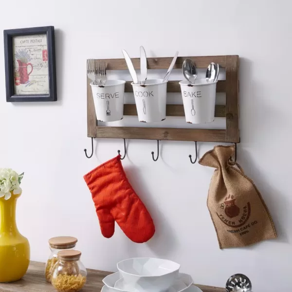 DANYA B Hanging Metal Utensil Caddy with Hooks and Tin Buckets