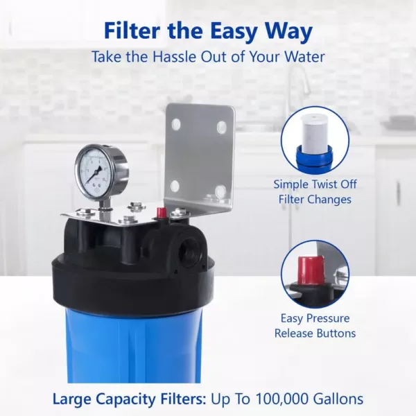 Express Water 1-Stage Whole House Water Filtration System – Sediment Filter – includes Pressure Gauge, Easy Release, 1 in. Connections