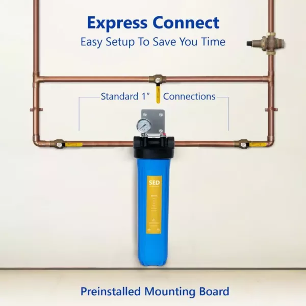 Express Water 1-Stage Whole House Water Filtration System – Sediment Filter – includes Pressure Gauge, Easy Release, 1 in. Connections