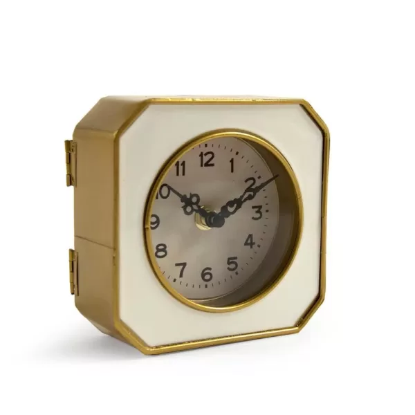 Zentique White and Gold Rounded Square Table Clock