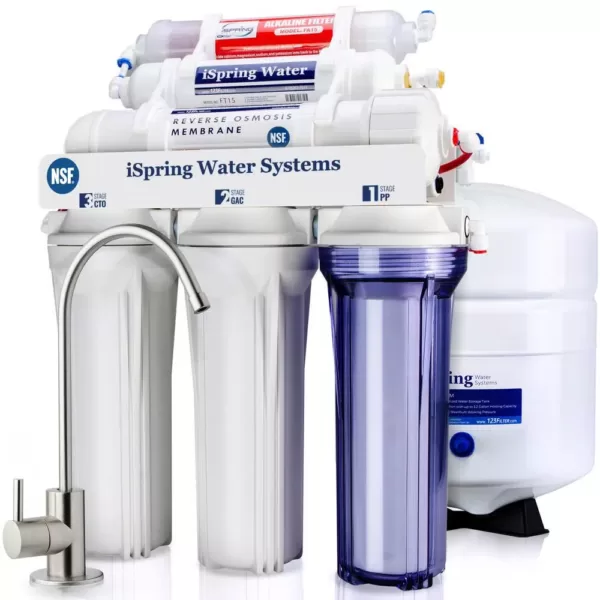 ISPRING 6-Stage Under Sink Reverse Osmosis Drinking Water Filter System with Alkaline Remineralization, NSF Certified