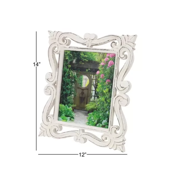 LITTON LANE 8 in. x 10 in. Rectangular Hand-Carved Antique Picture Frame with Whitewash Wood Finish