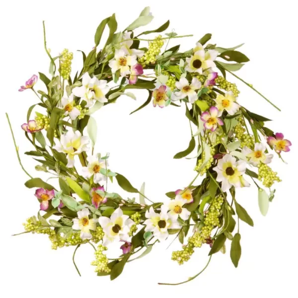 National Tree Company 20 in. Mixed Flowers White/Purple Floral Wreath Decor