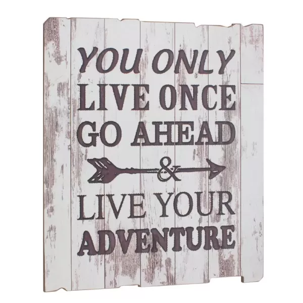 Stonebriar Collection 15.5 in. x 15.5 in. Weathered White Wood "Live your Adventure" Wall Art