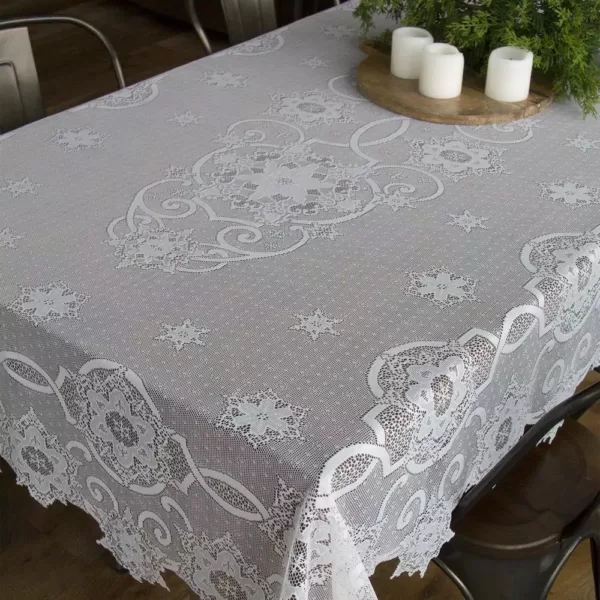 Heritage Lace Snowflake White Polyester Tablecloth